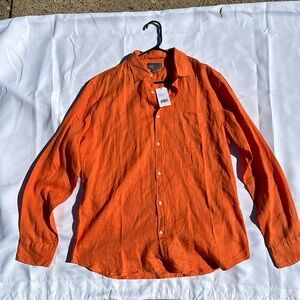 Vince Men’s Orange Button Down Linen Shirt, Size Large Brand New with tag!